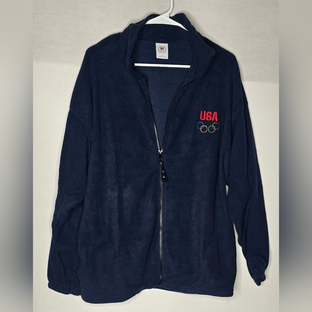 Vintage 90s Team USA Fleece Full Zip Up Jacket Adult Medium Embroidered Size XL